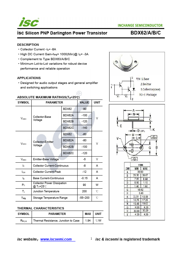 BDX62C Inchange Semiconductor