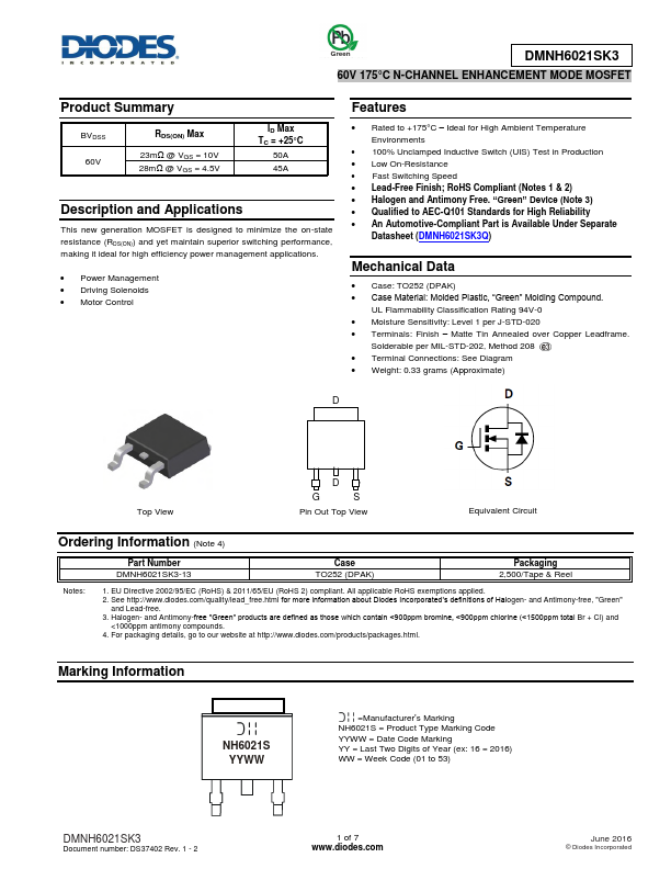 DMNH6021SK3 Diodes