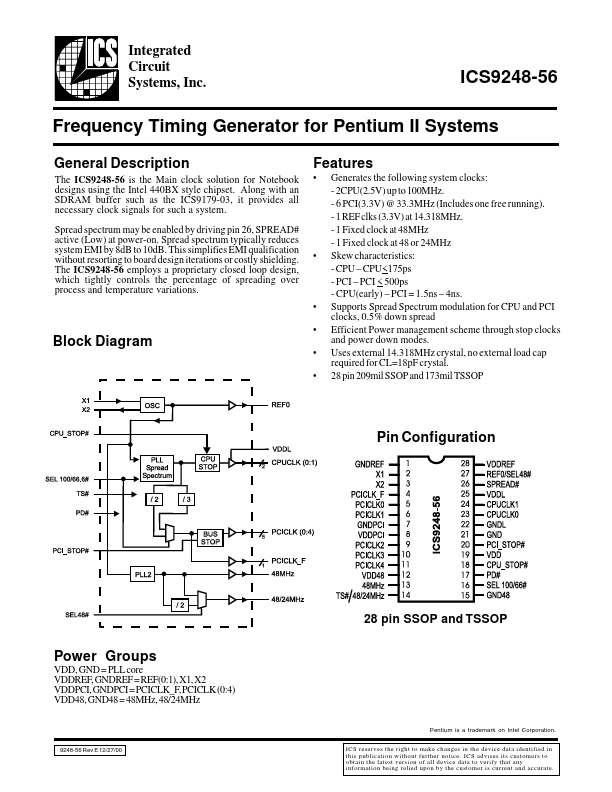 ICS9248-56 Integrated Circuit Systems