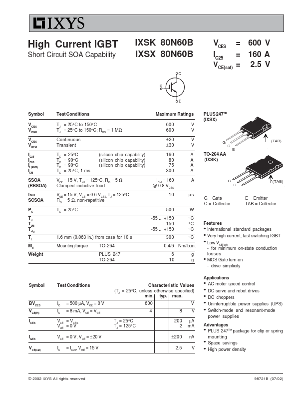 <?=IXSX80N60B?> डेटा पत्रक पीडीएफ