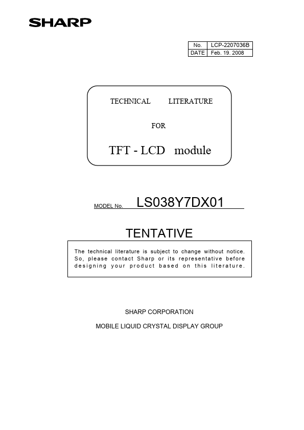 <?=LS038Y7DX01?> डेटा पत्रक पीडीएफ