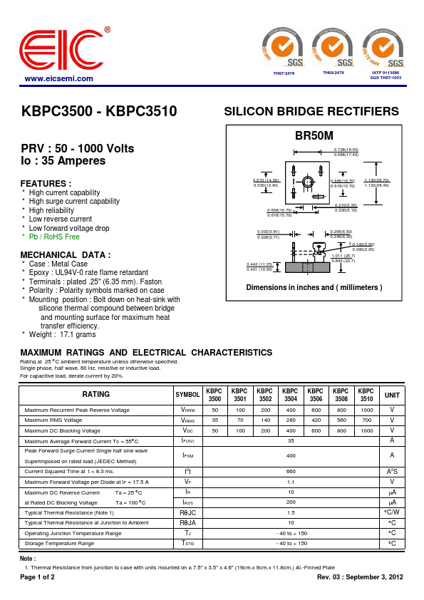 <?=KBPC3500?> डेटा पत्रक पीडीएफ