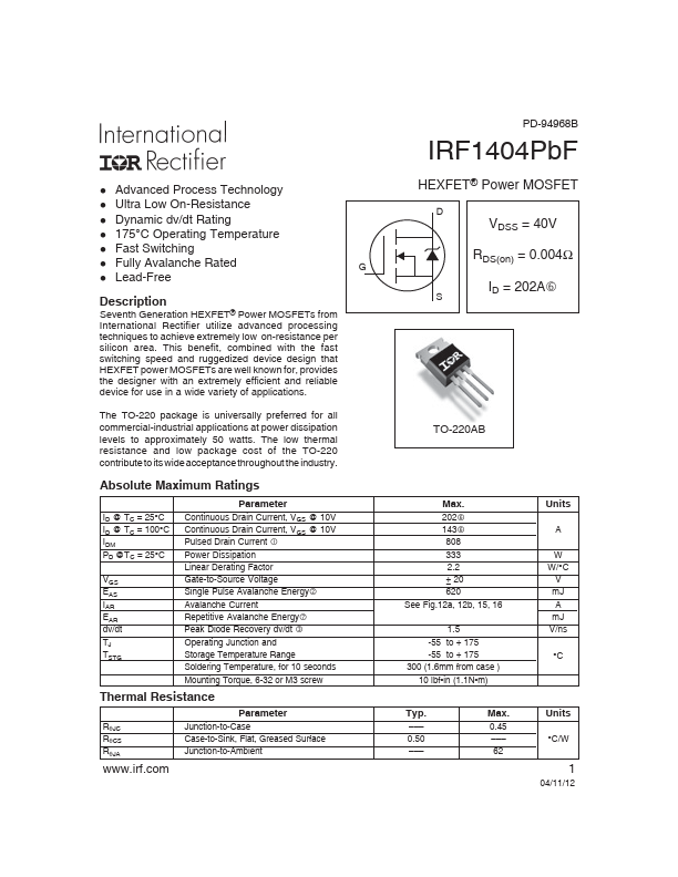 IRF1404PbF International Rectifier