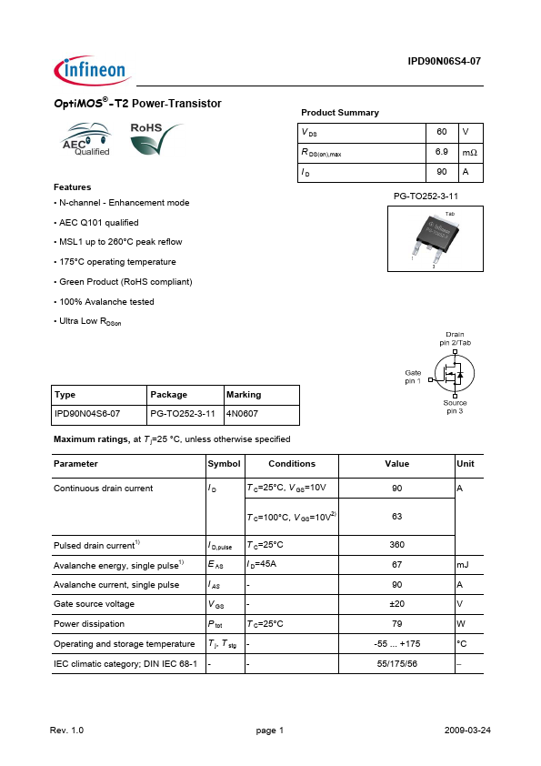 IPD90N06S4-07 Infineon