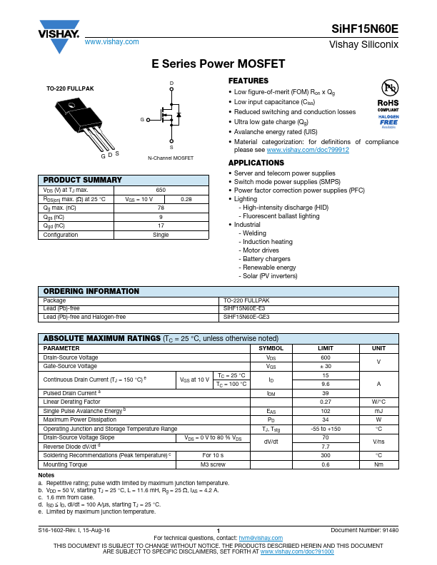 SiHF15N60E