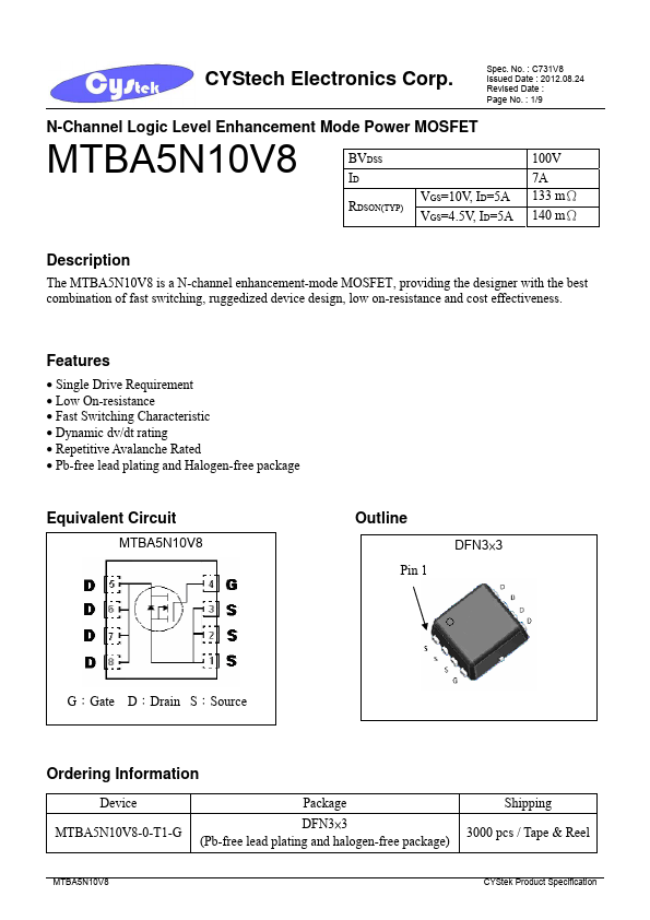 <?=MTBA5N10V8?> डेटा पत्रक पीडीएफ