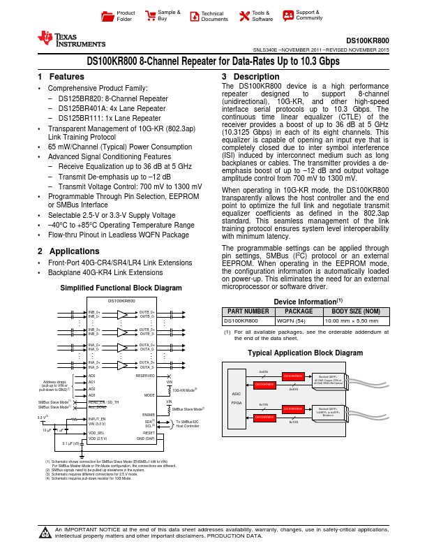 DS100KR800 Texas Instruments