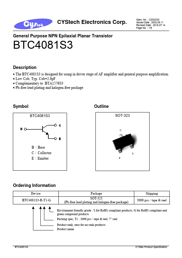 BTC4081S3 Cystech Electonics Corp