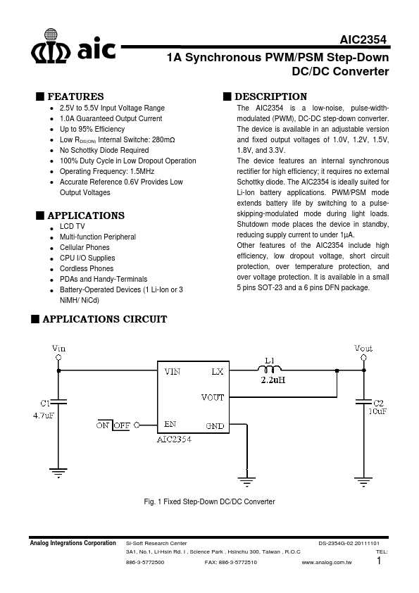 AIC2354 Analog Intergrations Corporation