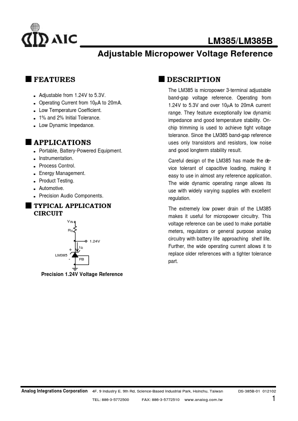 LM385 Analog Integrations Corporation