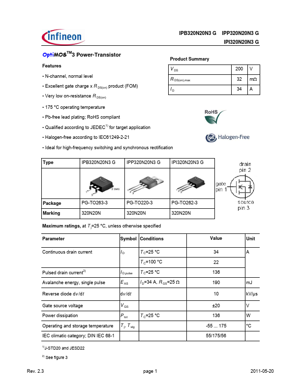 IPI320N20N3 Infineon