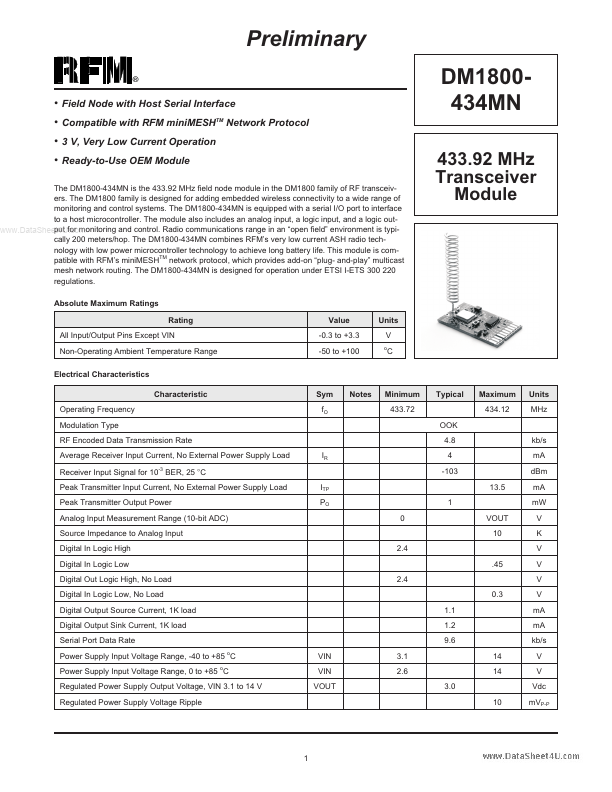 <?=DM1800-434MN?> डेटा पत्रक पीडीएफ