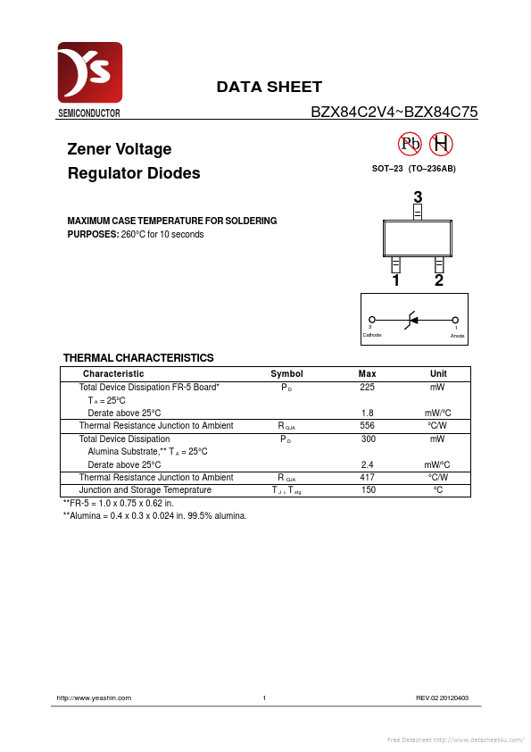 BZX84C47V Yea Shin Technology