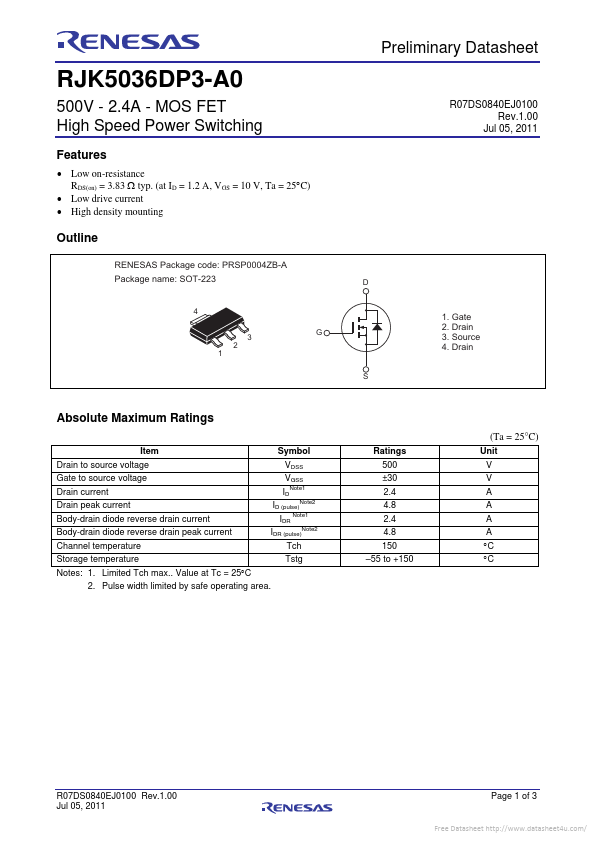 <?=RJK5036DP3-A0?> डेटा पत्रक पीडीएफ