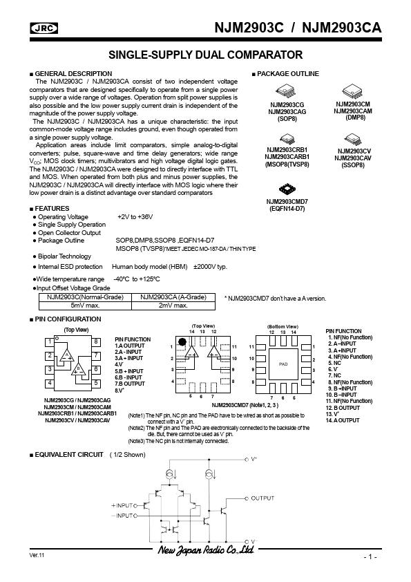 <?=NJM2903CA?> डेटा पत्रक पीडीएफ