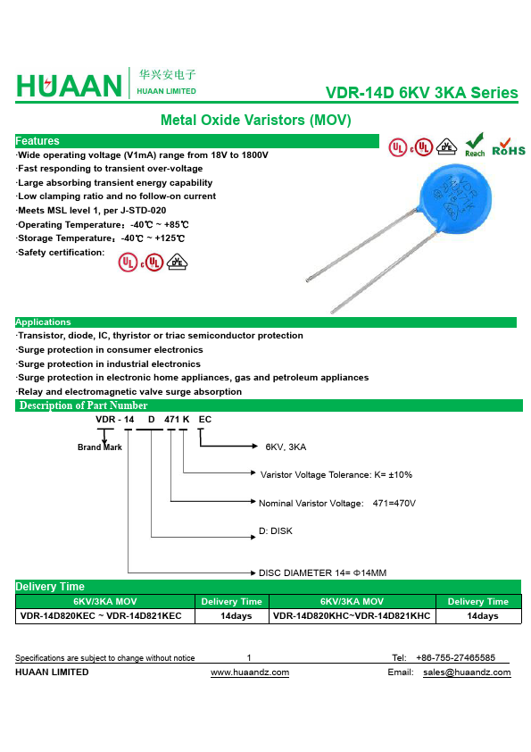 <?=VDR-14D221KEC?> डेटा पत्रक पीडीएफ