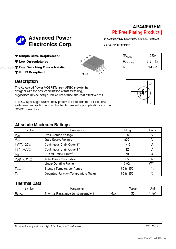 AP4409GEM Advanced Power Electronics