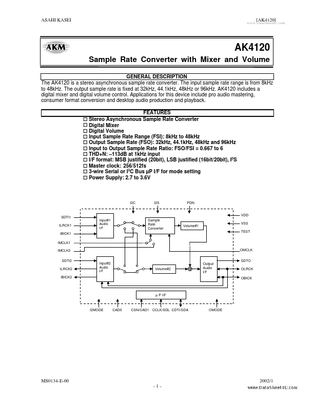 <?=AK4120?> डेटा पत्रक पीडीएफ