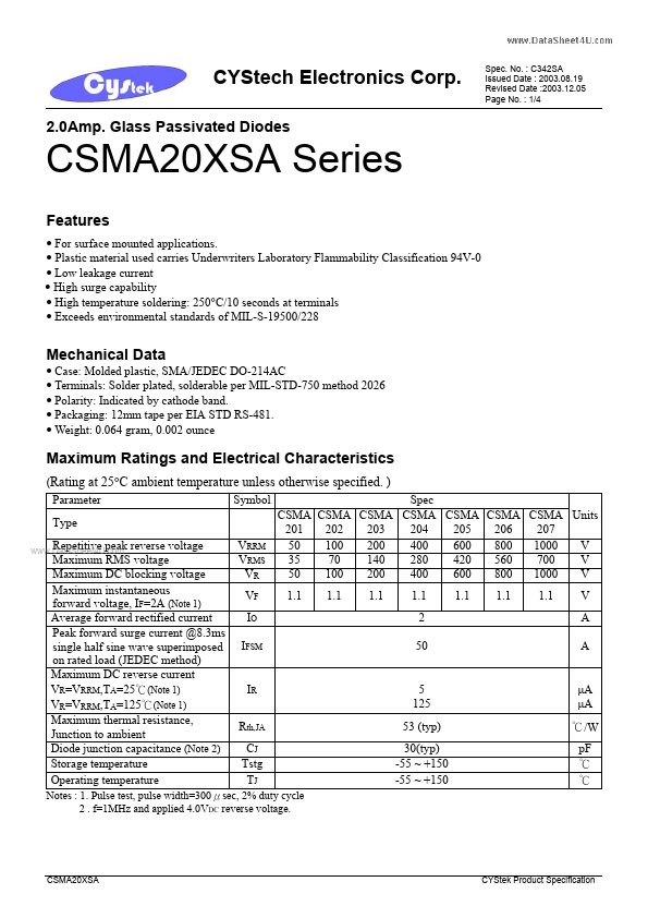 CSMA205SA Cystech