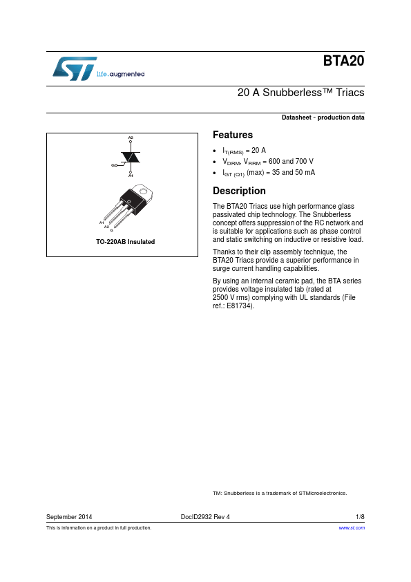 BTA20 STMicroelectronics