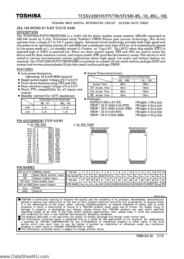 <?=TC55V2001SRI-10?> डेटा पत्रक पीडीएफ