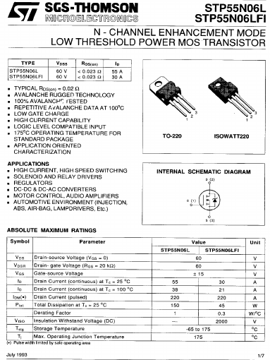 STP55N06LFI ST Microelectronics