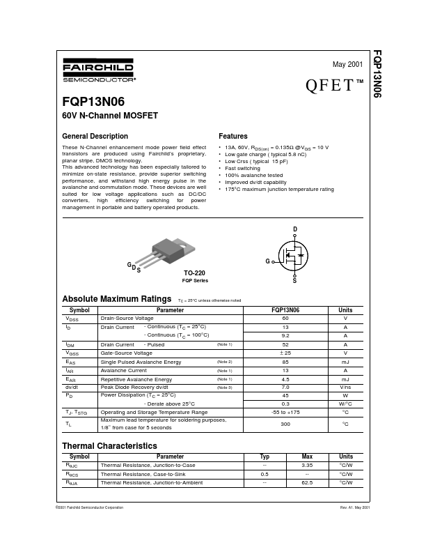 <?=FQP13N06?> डेटा पत्रक पीडीएफ