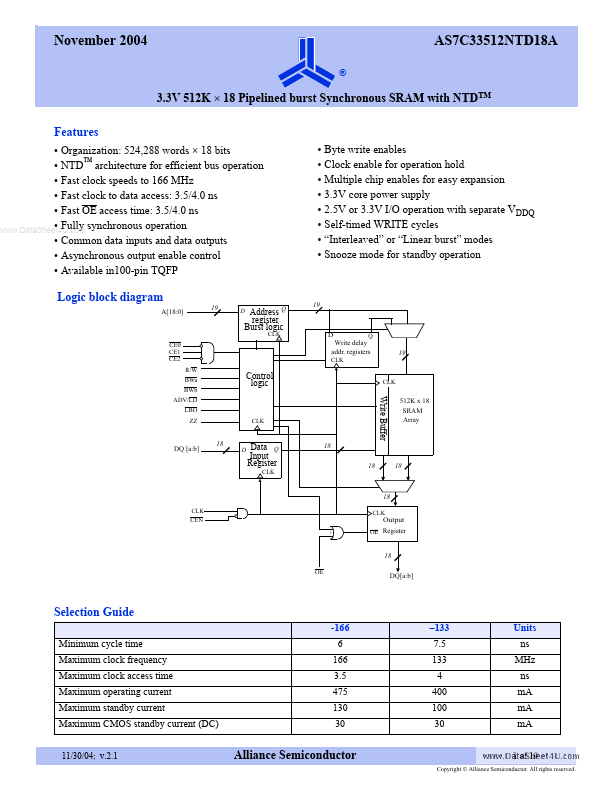 <?=AS7C33512NTD18A?> डेटा पत्रक पीडीएफ