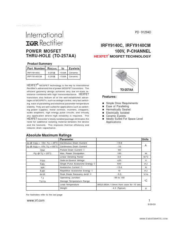 IRFY9140CM International Rectifier