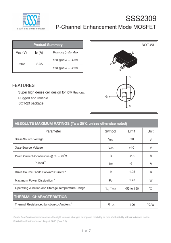 SSS2309 South Sea Semiconductor