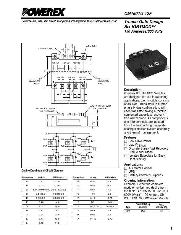 CM150TU-12F Powerex Power Semiconductors