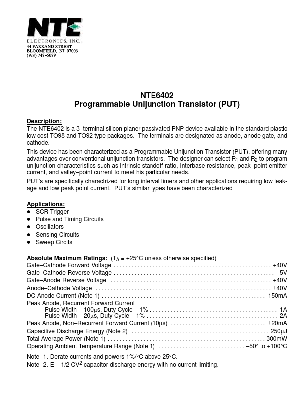 <?=NTE6402?> डेटा पत्रक पीडीएफ