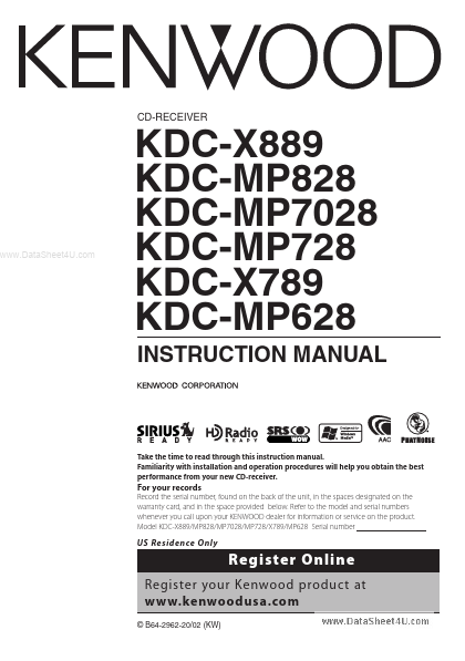 <?=KDC-MP728?> डेटा पत्रक पीडीएफ