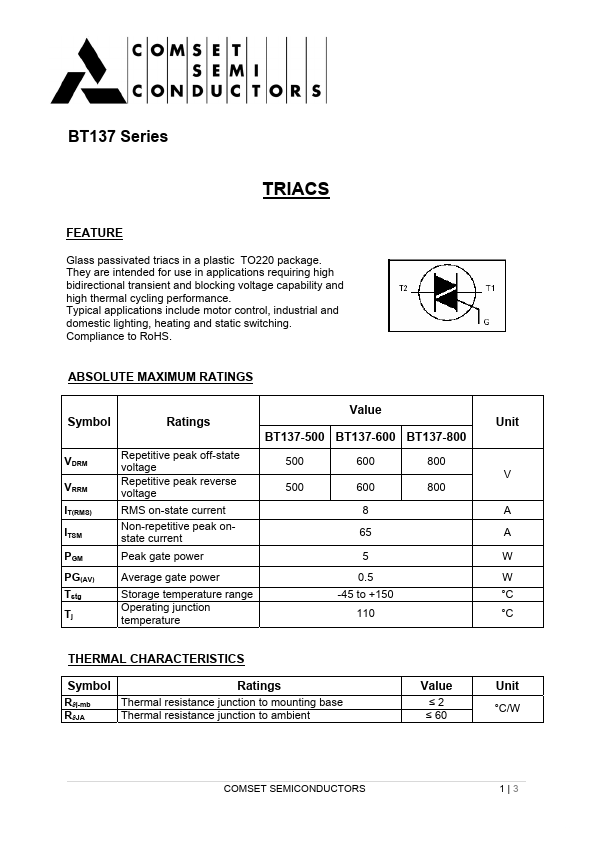 BT137-500 Comset Semiconductors