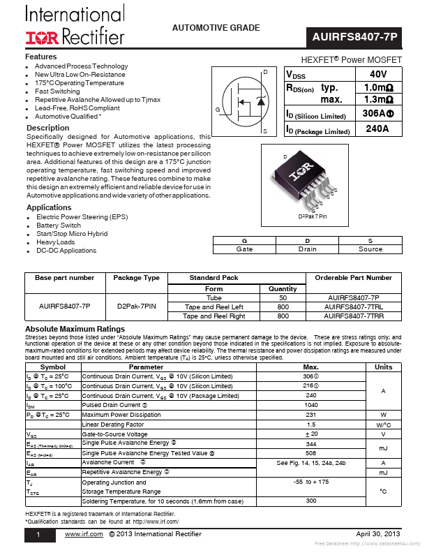 AUIRFS8407-7P International Rectifier