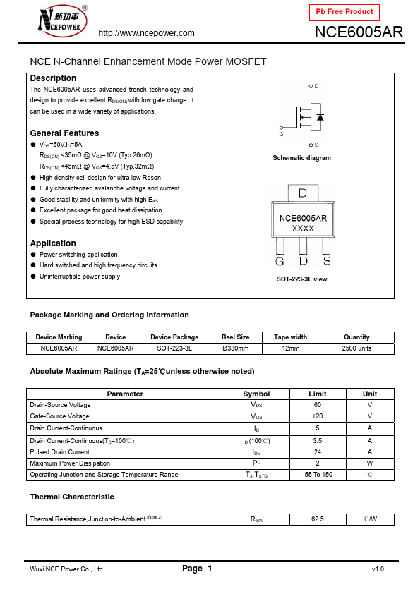 NCE6005AR NCE Power Semiconductor