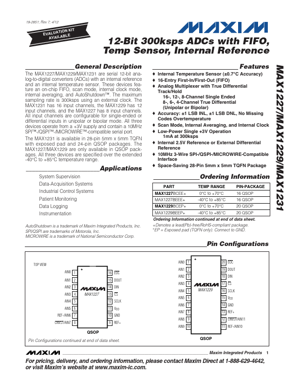 <?=MAX1231?> डेटा पत्रक पीडीएफ