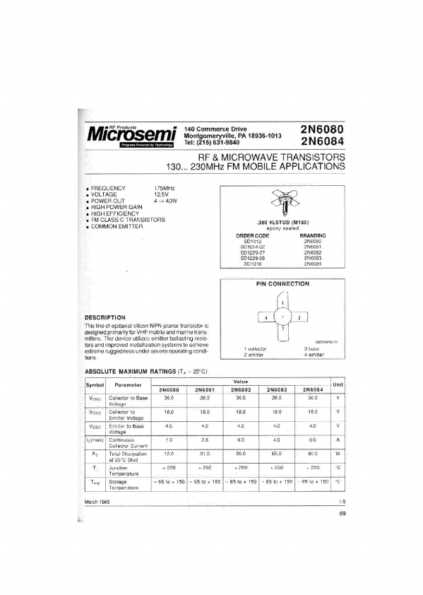 2N6080 Microsemi Corporation