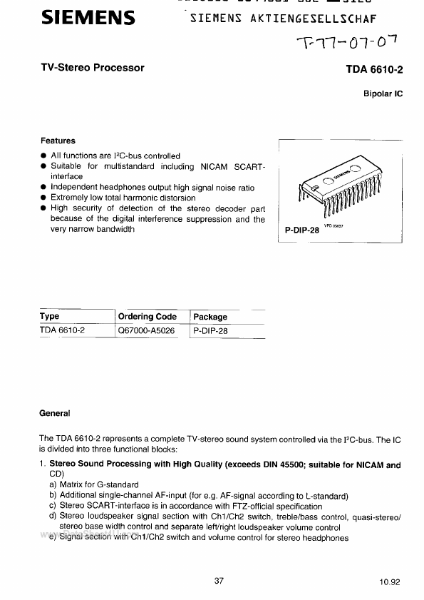 TDA6610-2 Siemens Semiconductor