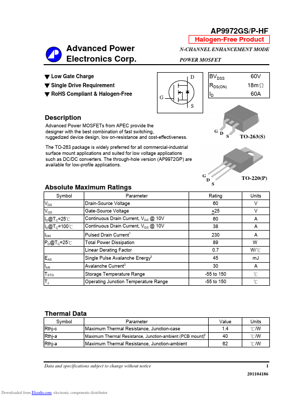 AP9972GP-HF Advanced Power Electronics