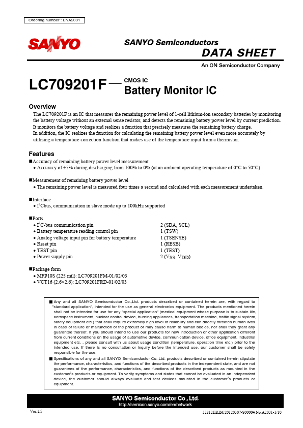 <?=LC709201F?> डेटा पत्रक पीडीएफ