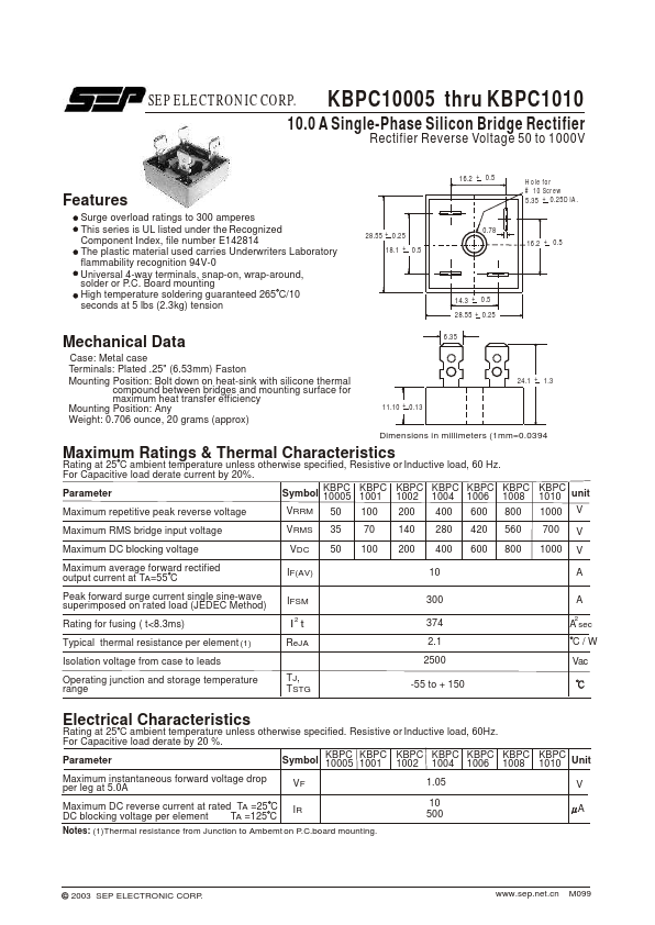 KBPC1010 SEP ELECTRONIC