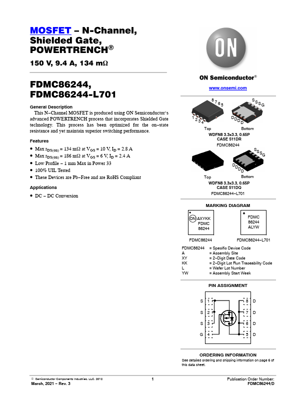 FDMC86244-L701 ON Semiconductor