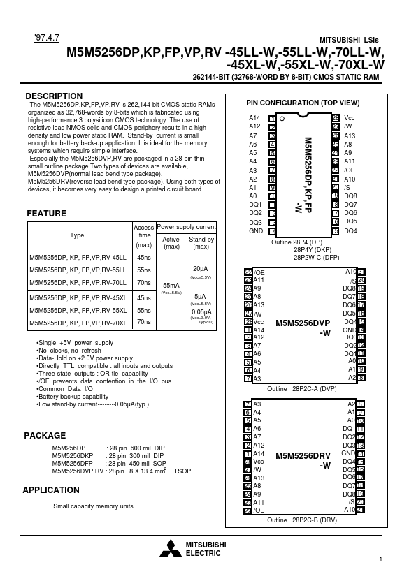 M5M5256KP-55LL-W Mitsubishi