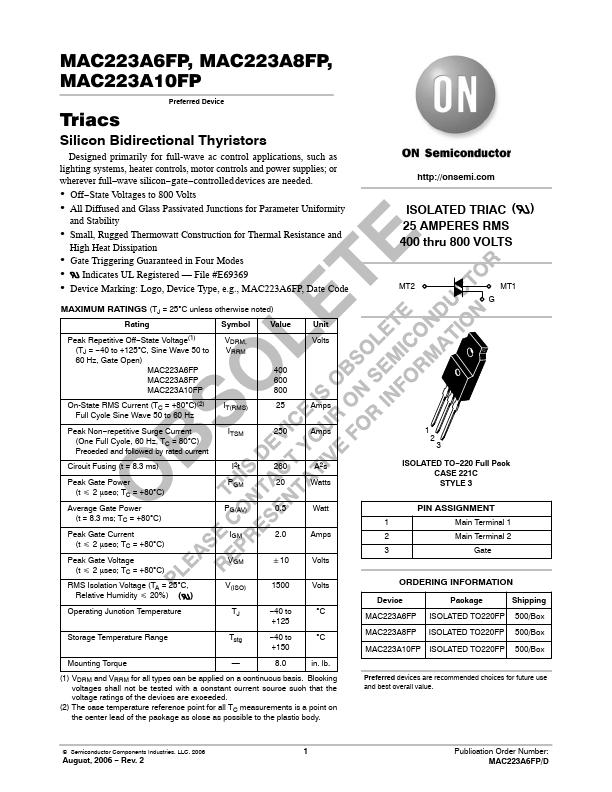 MAC223A6FP ON Semiconductor