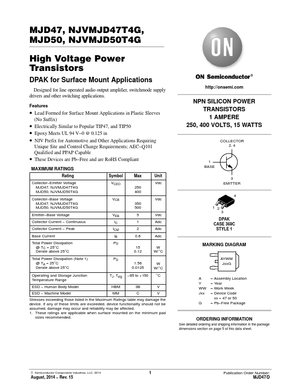 MJD50 ON Semiconductor