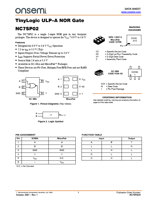 NC7SP02 ON Semiconductor