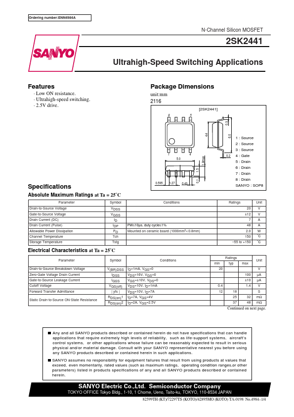 2SK2441 Sanyo Semicon Device