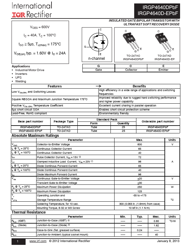 <?=IRGP4640D-EPbF?> डेटा पत्रक पीडीएफ