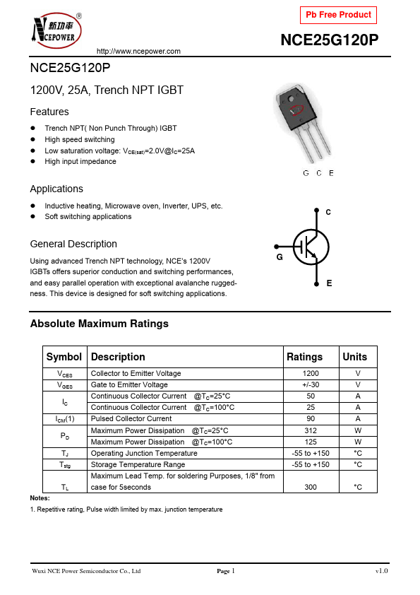 <?=NCE25G120P?> डेटा पत्रक पीडीएफ